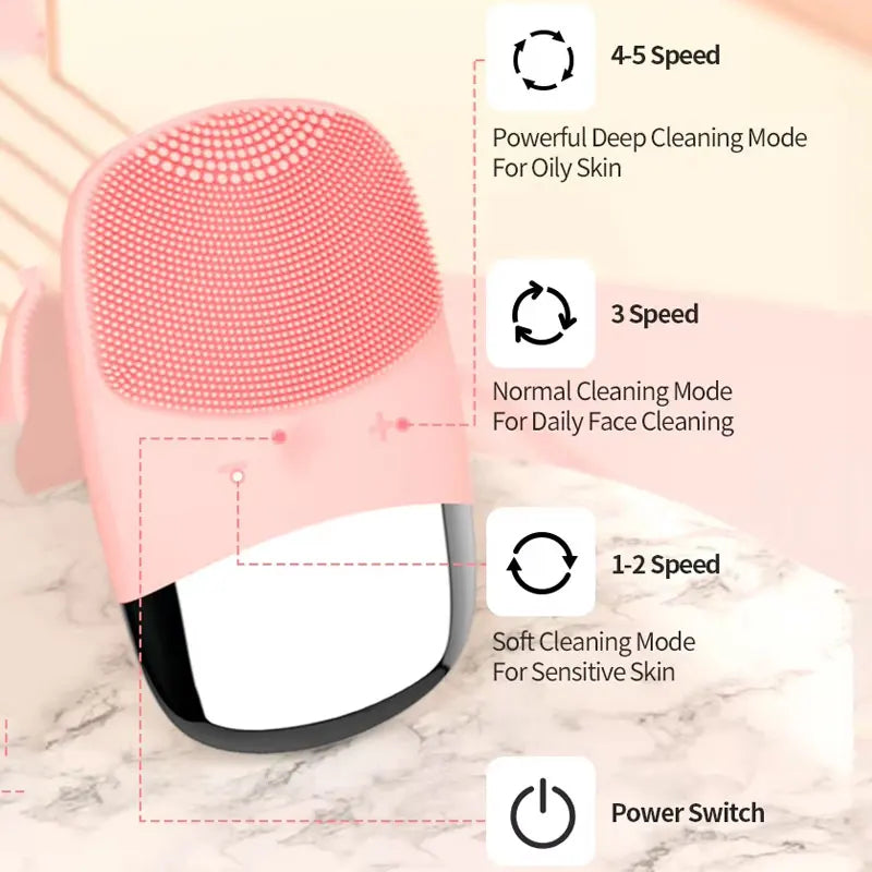 Electric Facial Cleansing Brush Silicone Square Charging Face Cleaner Motor Ultrasonic Cleaning Massage Tool