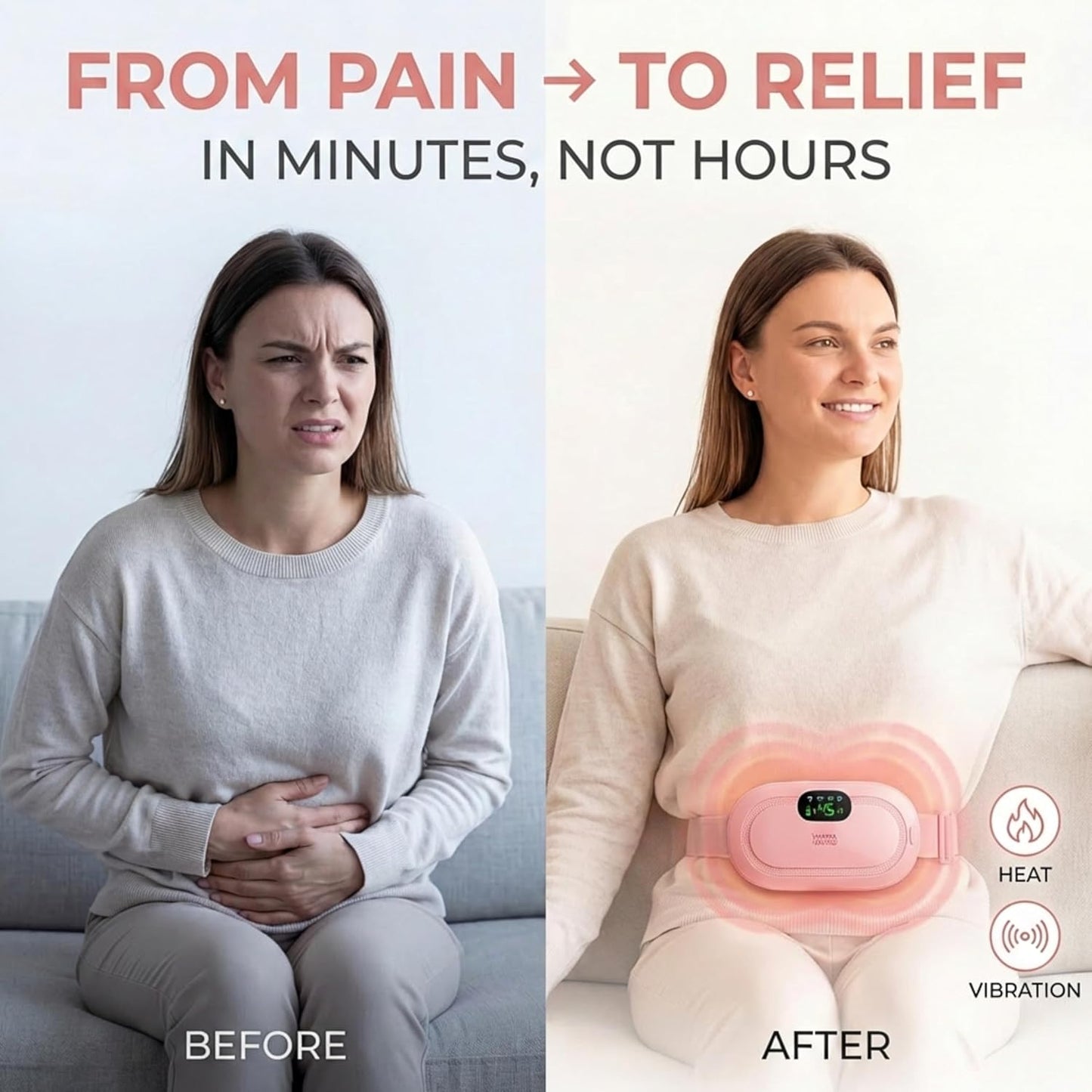 Heating Pad for Period Cramps – FSA&HSA Eligible Electric Menstrual Massage | 3 Heat & 4 Vibration Modes for Menstrual Pain Relief, PMS Support, Abdominal and Lower Back Comfort, 1800Mah Battery