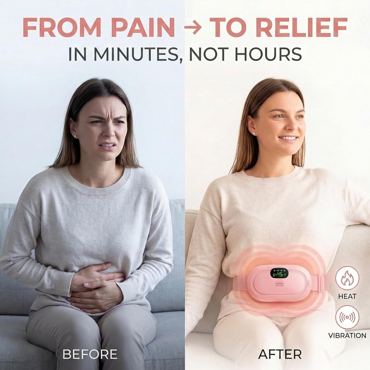 Heating Pad for Period Cramps – FSA&HSA Eligible Electric Menstrual Massage | 3 Heat & 4 Vibration Modes for Menstrual Pain Relief, PMS Support, Abdominal and Lower Back Comfort, 1800Mah Battery