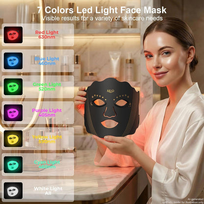 Red Light Therapy for Face, LED Face Mask Light Therapy, Rechargeable Red Light Therapy Mask for Face with Comfortable Light-Blocking Eye Protection & Timing Function at Home, Black