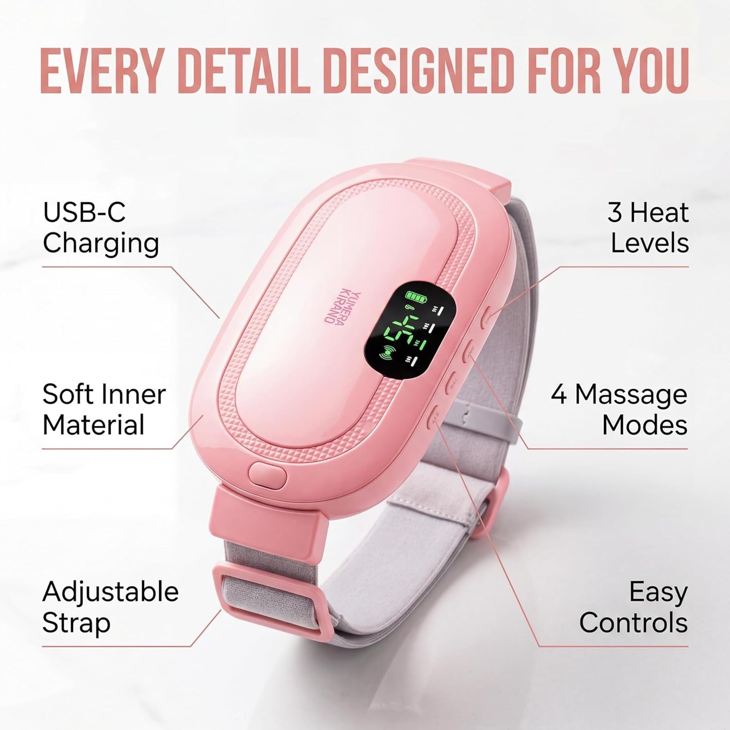 Heating Pad for Period Cramps – FSA&HSA Eligible Electric Menstrual Massage | 3 Heat & 4 Vibration Modes for Menstrual Pain Relief, PMS Support, Abdominal and Lower Back Comfort, 1800Mah Battery