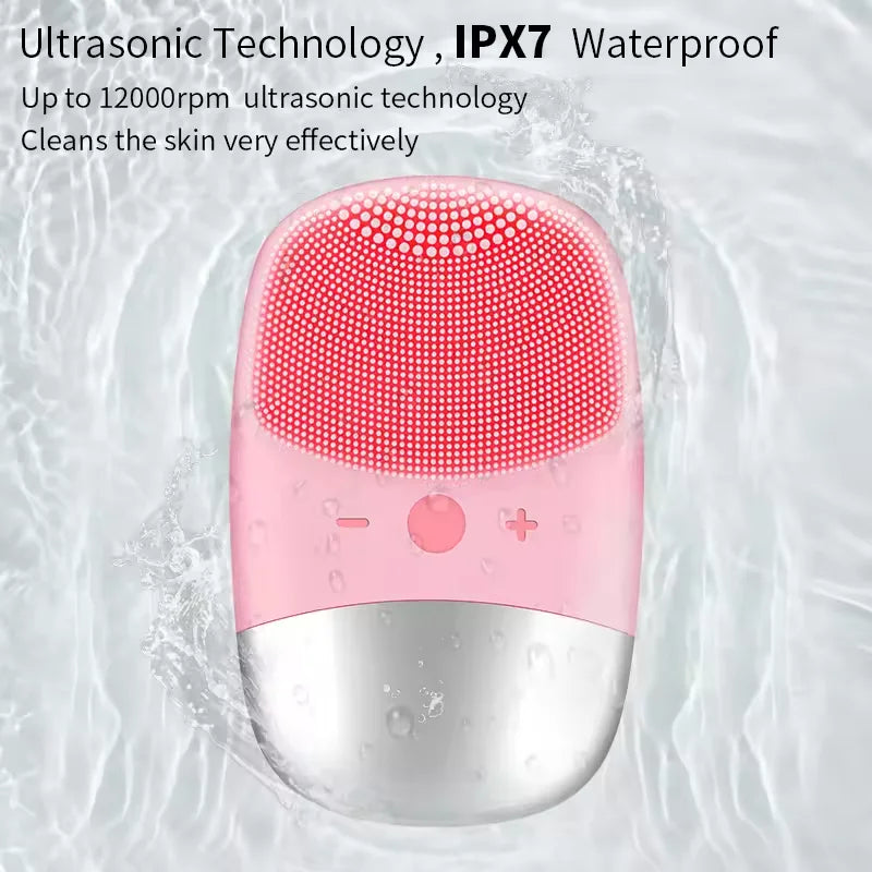 Electric Facial Cleansing Brush Silicone Square Charging Face Cleaner Motor Ultrasonic Cleaning Massage Tool